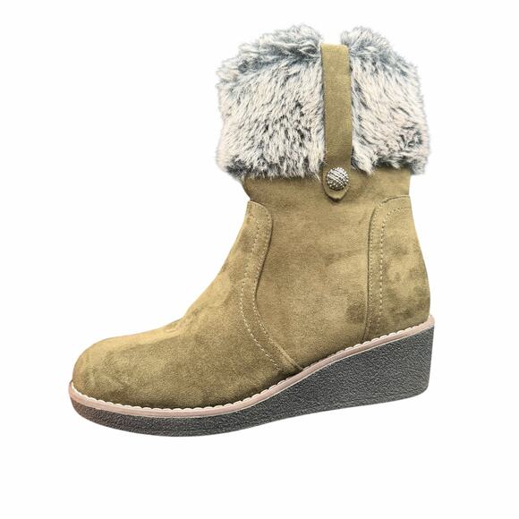 Patrizia by Spring Step Yazzie Olive Green Faux Fur Wedge Boots Size 39 US 8-8.5 - Picture 11 of 15